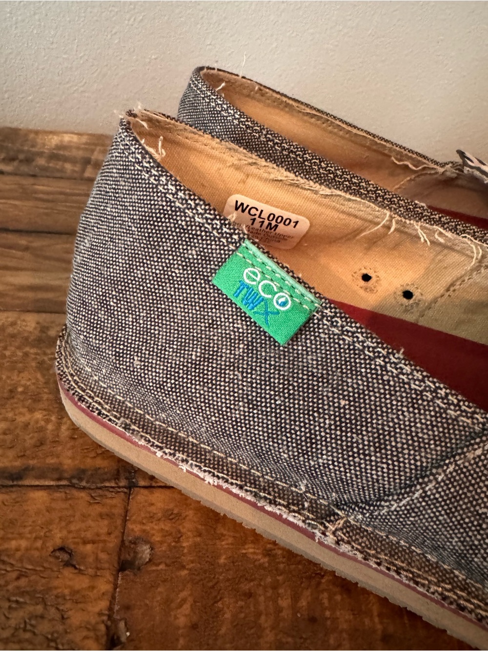 Twisted X EcoTEX Gray Canvas Slip-On Shoes with Leopard Accent and Red Insole - Picture 8 of 10